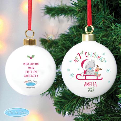 Personalised My 1st Christmas Tiny Tatty Teddy Sleigh Bauble Extra Image 1